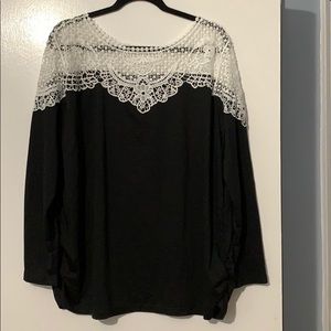 Black long sleeve top with white netting